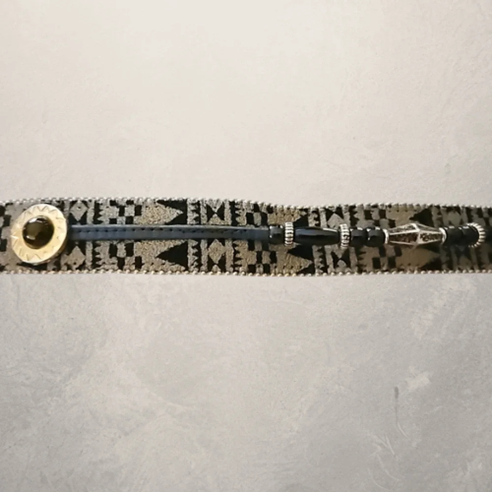 Elite Womens Belt with Buckle Brown and Black Print With Bead Accent 30
